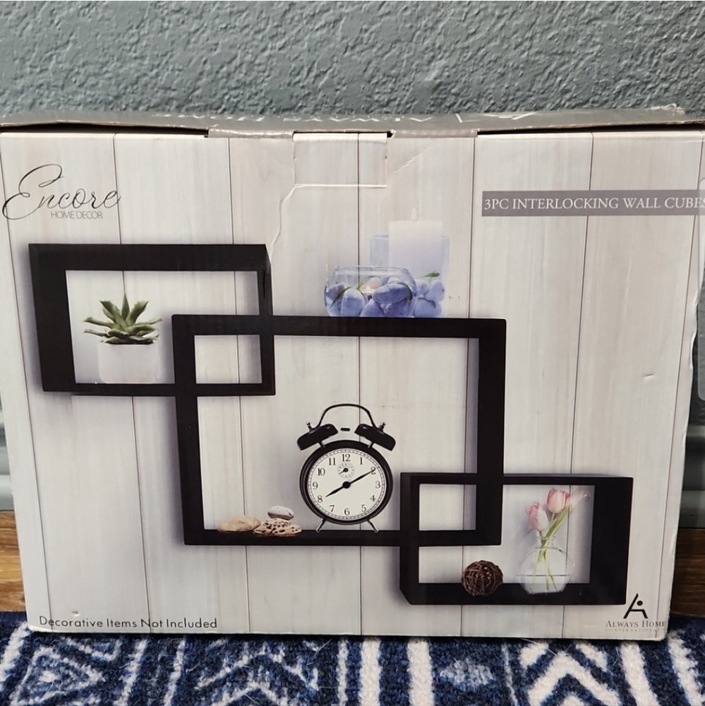 NIB 3 Black Interlocking Wall Cubes Shelves